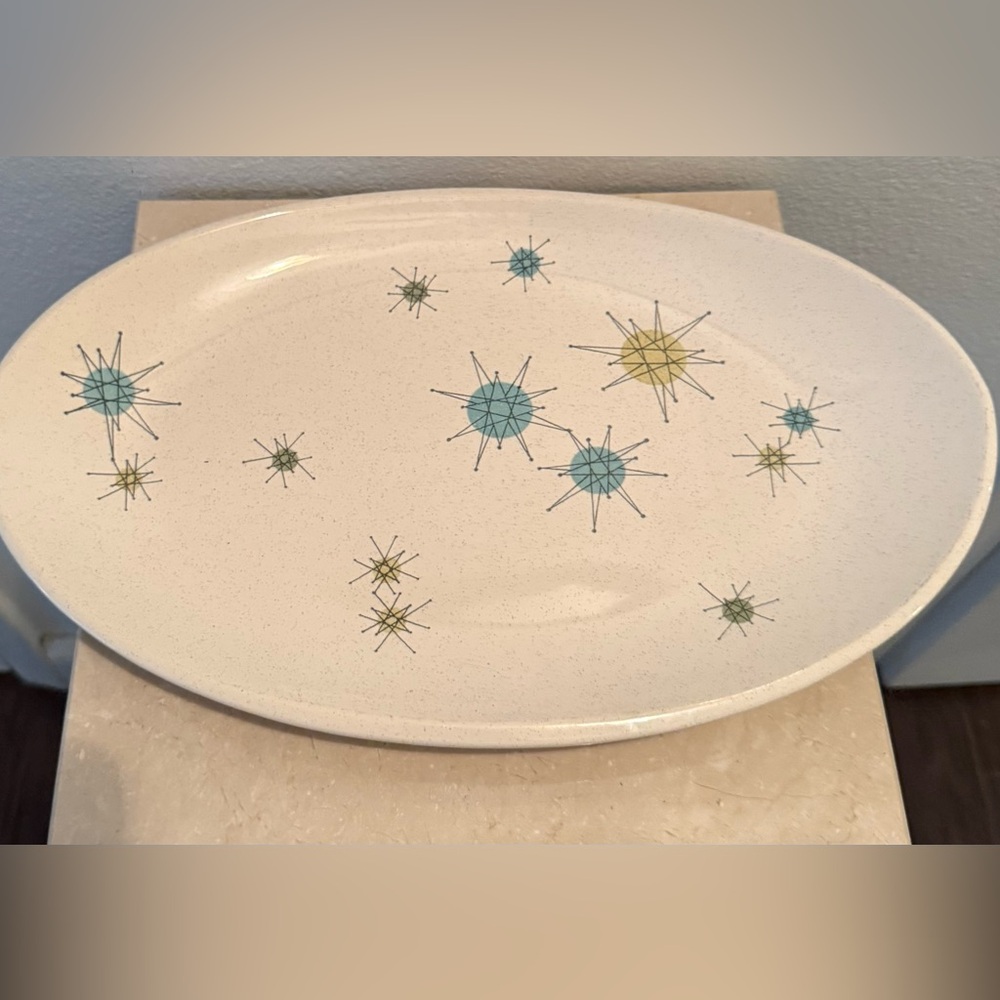 Vintage Midcentury Franciscan USA Atomic Starburst Large Oval Platter. 15”